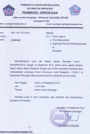 SOSIALISASI FORUM KERUKUNAN UMAT BERAGAMA (FUKB) Kamis, 26 September 2019 10.00 wita